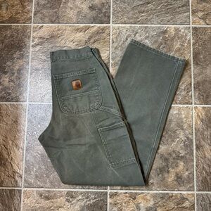 Carhartt Men's 28x32 Loose Fit Duck Work Dungaree Green Carpenter Pants B11 MOS